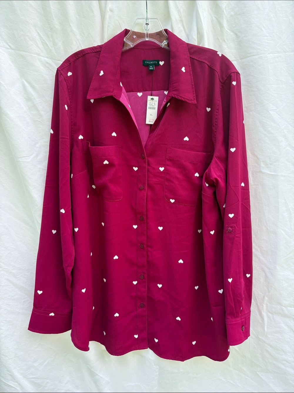 Talbots Raspberry Heart Print Button-Down Shirt